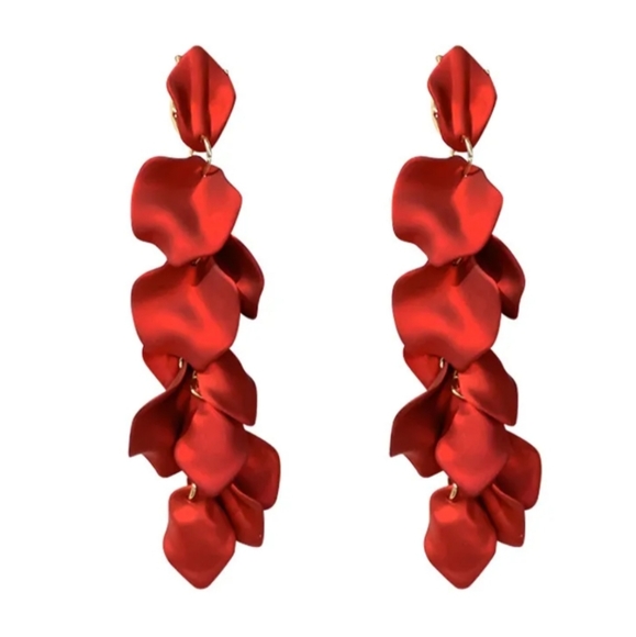 Fashion Rose Petal Long Earrings - Picture 3 of 11
